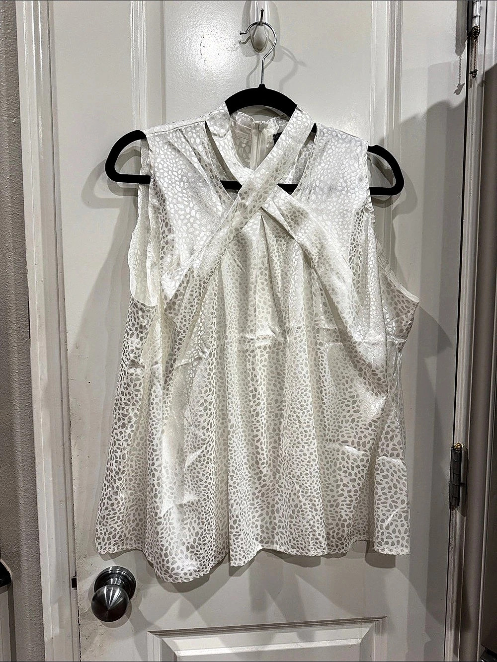 Crossover Satin Halter White Blouse